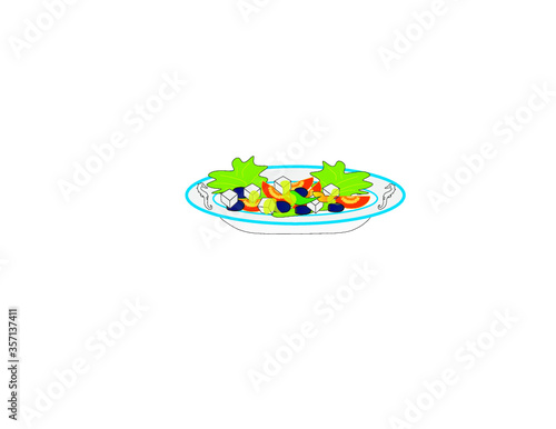 piatto tipico della Grecia l'insalata greca con tipico formaggio ed olive nere per logo illustrazione preparato pronto in busta