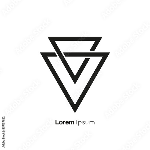Two black triangles connected together. Abstract vector logo design template.