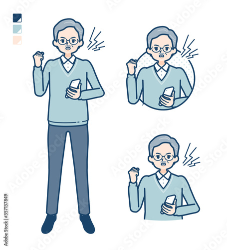 simple senior man_smartphone-anger