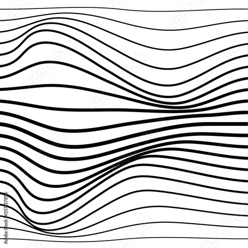 Distorted wave monochrome texture. Abstract dynamical rippled surface. Vector stripe deformation background.