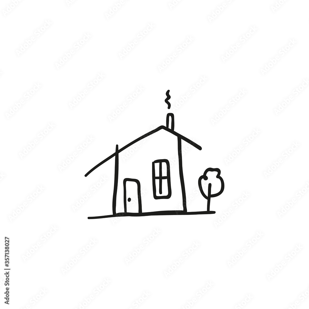 Hand drawn house. Vector icon in a sketch style. Isolated on white background.