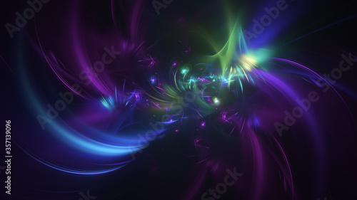 Abstract colorful blue and violet glowing rays. Fantasy light background. Digital fractal art. 3d rendering.