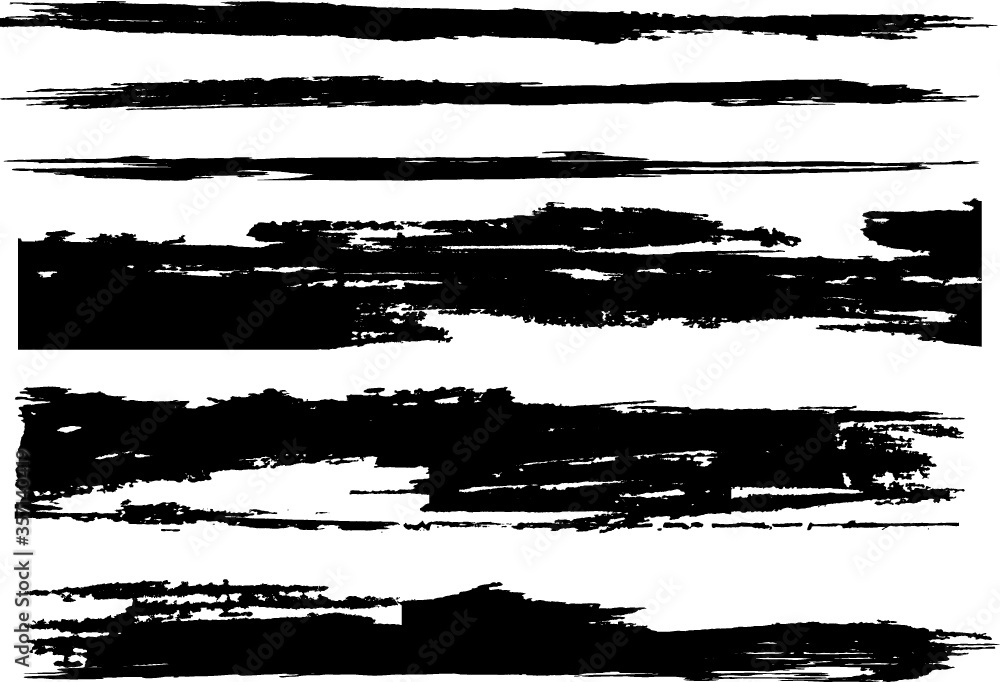 Fototapeta premium Grunge Paint stripe . Vector brush Stroke . Distressed banner . Black isolated paintbrush collection . Modern Textured shape . Dry border in Black . 