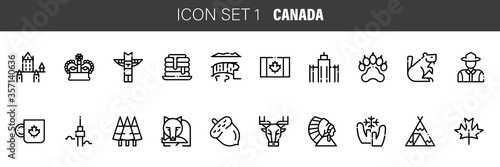 Canada icons in thin line style. icon set. Vector illustration
