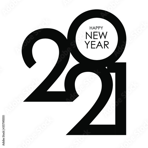 Black text Happy new year 2021 design template with white background. Design for calendar, greeting cards or print