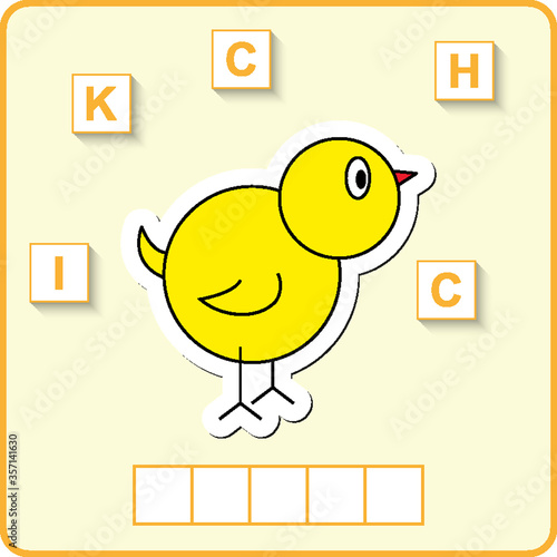 worksheet for preschool kids/ Words puzzle educational game for children. Place the letters in right order.