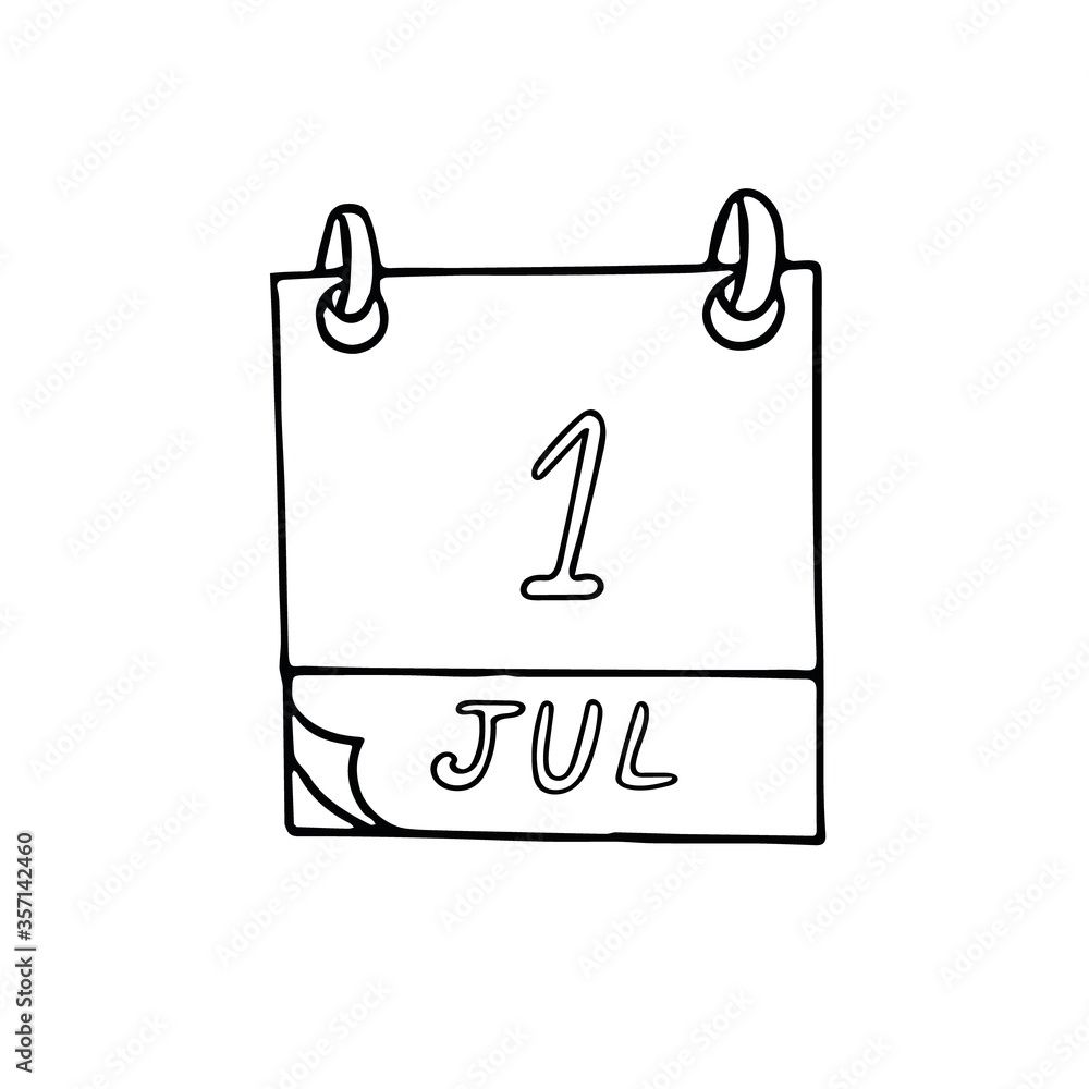 calendar hand drawn in doodle style. July 1. Day, date. icon, sticker, element, design. planning, business holiday calendar hand drawn in doodle style. July 1. Day, date. icon, sticker, element, design. planning, business holiday