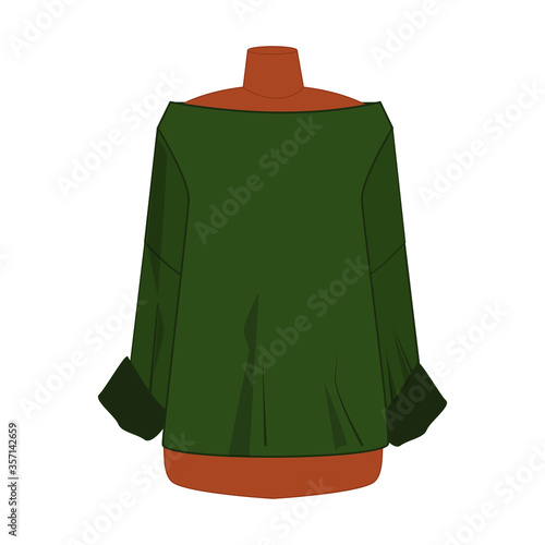 Green jacket on a mannequin. Women's blouse oversize