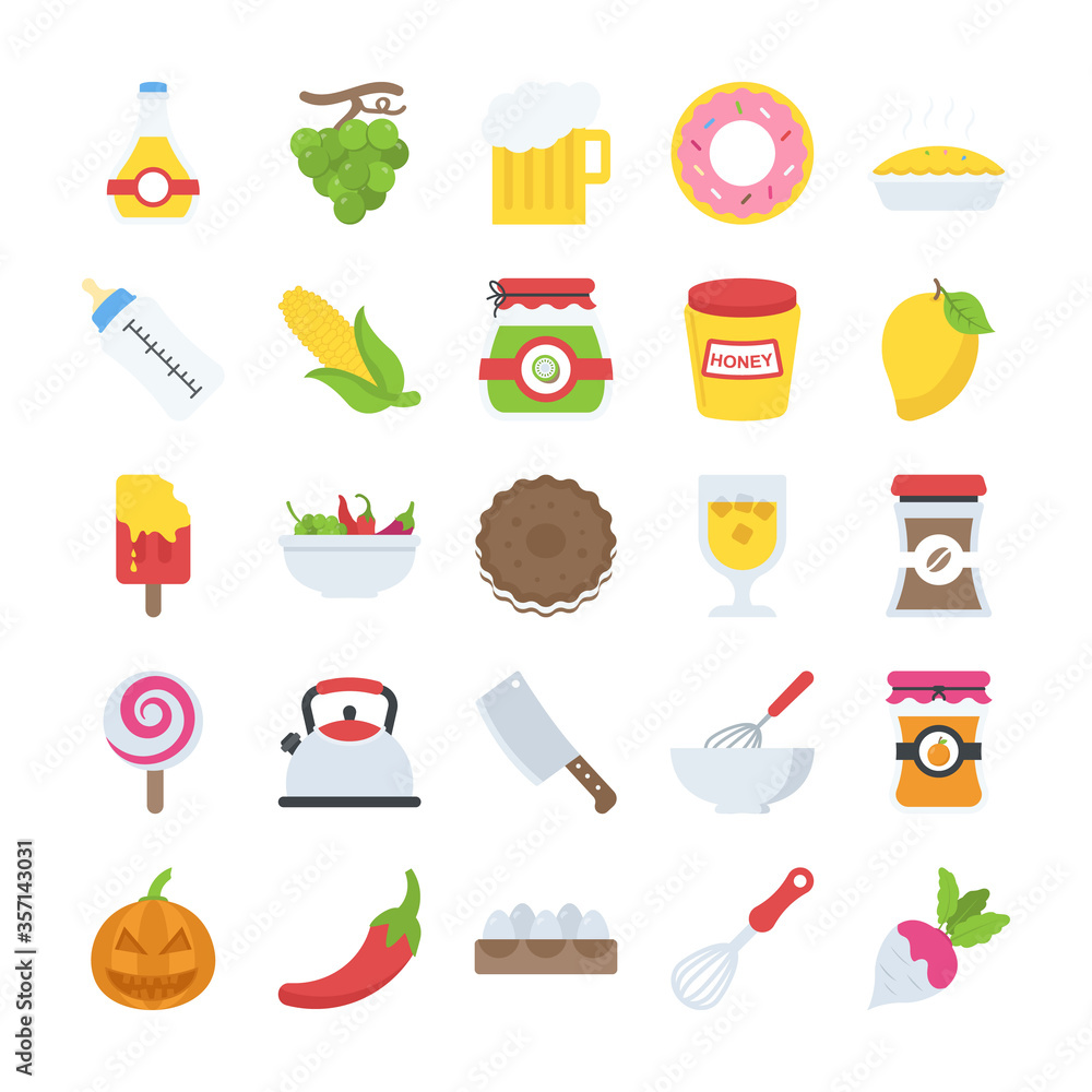 Flat Icons Pack of Food and Drinks Flat Icons Pack of Food and Drinks