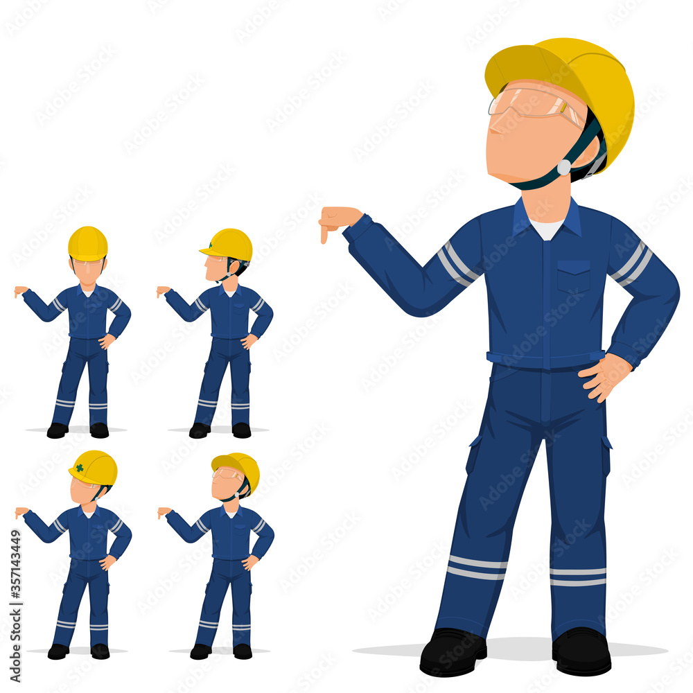 Set of industrial worker is pointing down Set of industrial worker is pointing down