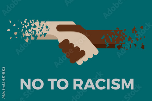 No to racism. Stop to racism and discrimination. Handshake of different races. Vector Illustration