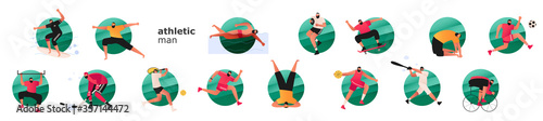 A large set of athletes from popular sports. Super emblem athletes. Vector illustration of active sports