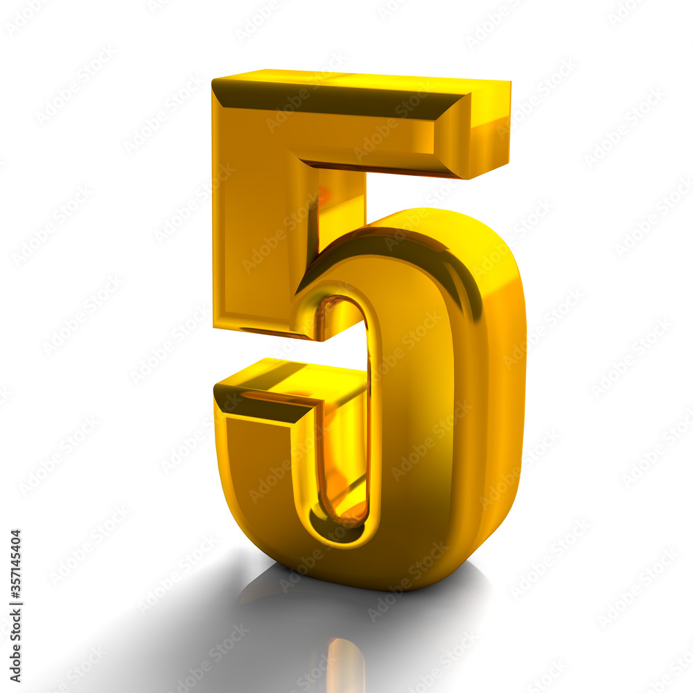 3d shiny golden number 5 five collection, high quality 3d render isolated on white 3d shiny golden number 5 five collection, high quality 3d render isolated on white
