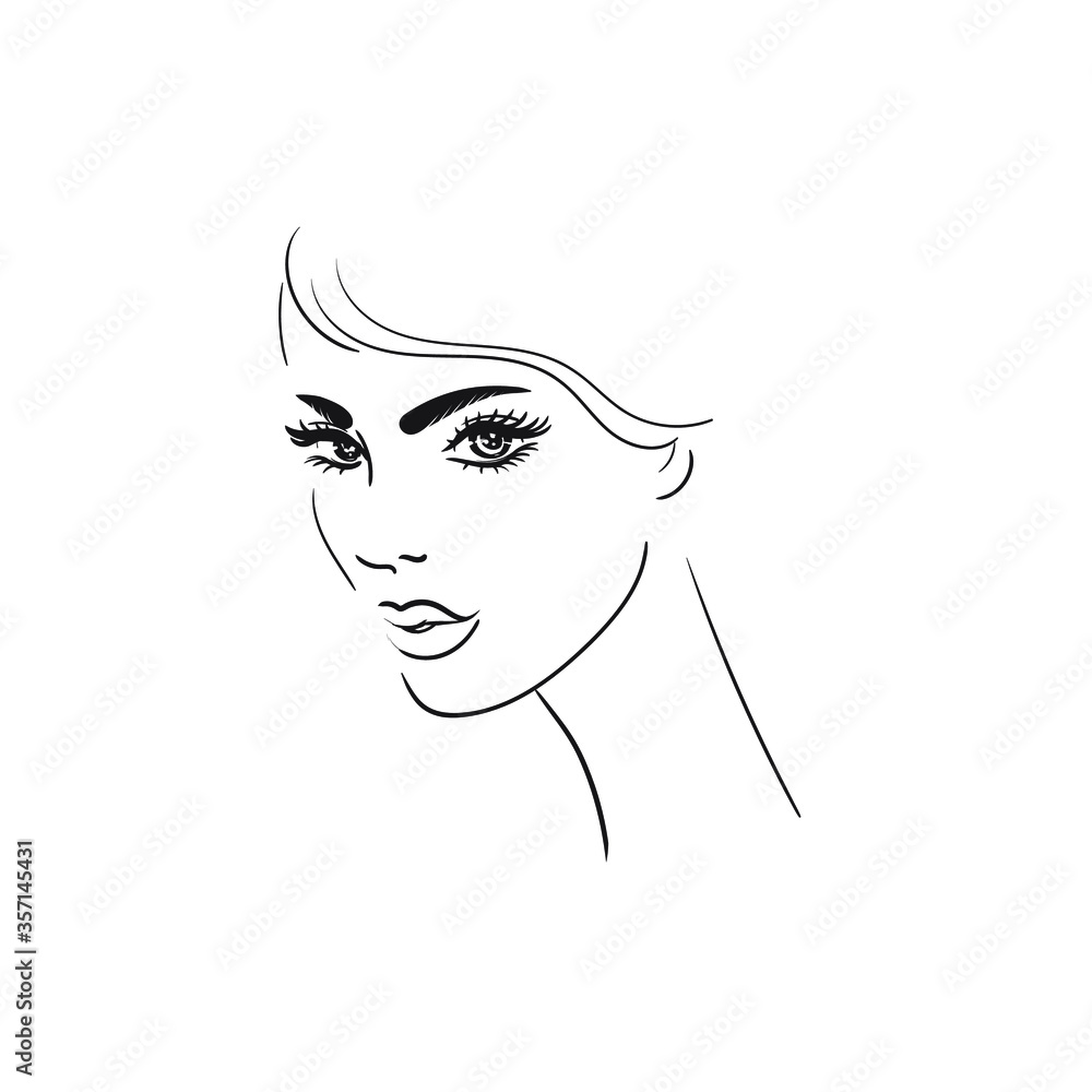 Young woman face. Beautiful girl face isolated on a white background.Stock Vector illustration. Glamour fashion beauty woman face illustration.