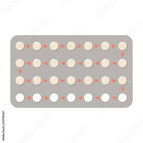 Contraception pills vector isolated. Hormonal treatment, idea of pharmacy and medicine. 28 pills in blister.