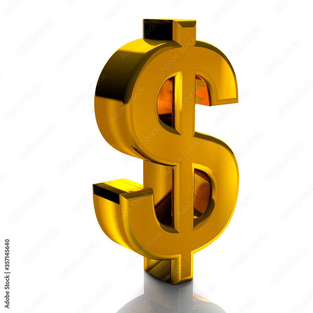 Dollar Currency Symbols Gold Color, 3d render isolated on white background Dollar Currency Symbols Gold Color, 3d render isolated on white background