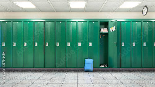 Fotografia, Obraz School corridor with lockers. 3d illustration