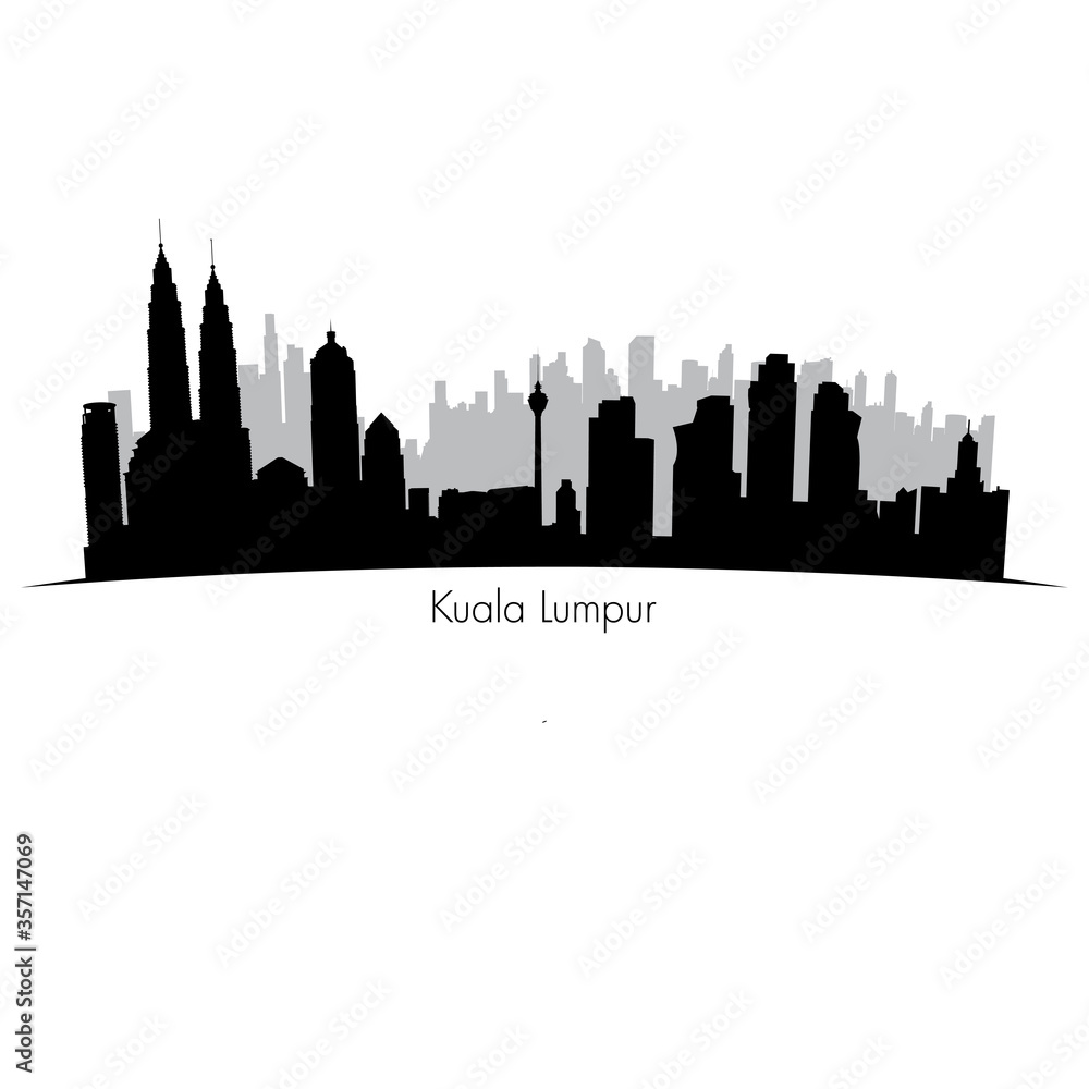 Kuala Lumpur vector skyline. Black silhouette