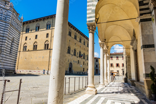 Pistoia, Tuscany, Italy: Piazza Duomo, the setting (in July) of the Giostra dell'Orso (Bear Joust) with Cathedral of San Zeno, Palazzo del Comune, Palazzo del Podesta and baptistery photo