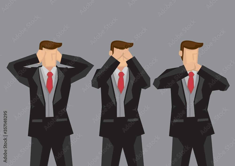 Businessmen Cover Ears Eyes and Mouth Cartoon Vector Illustation Businessmen Cover Ears Eyes and Mouth Cartoon Vector Illustation