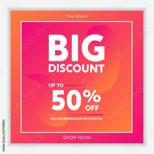 Modern and Unique Social Media Banner Template for Promotion and Digital Marketing. Promotional Square Web Banner for Social Media. Elegant and Simple Discount Promo Ads