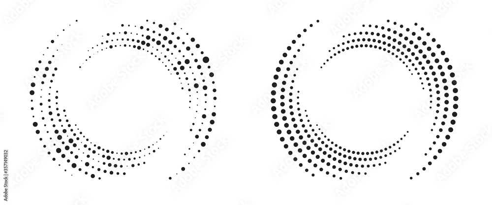 Modern abstract background. Halftone dots in circle form. Round logo. Vector dotted frame. Design element or icon.