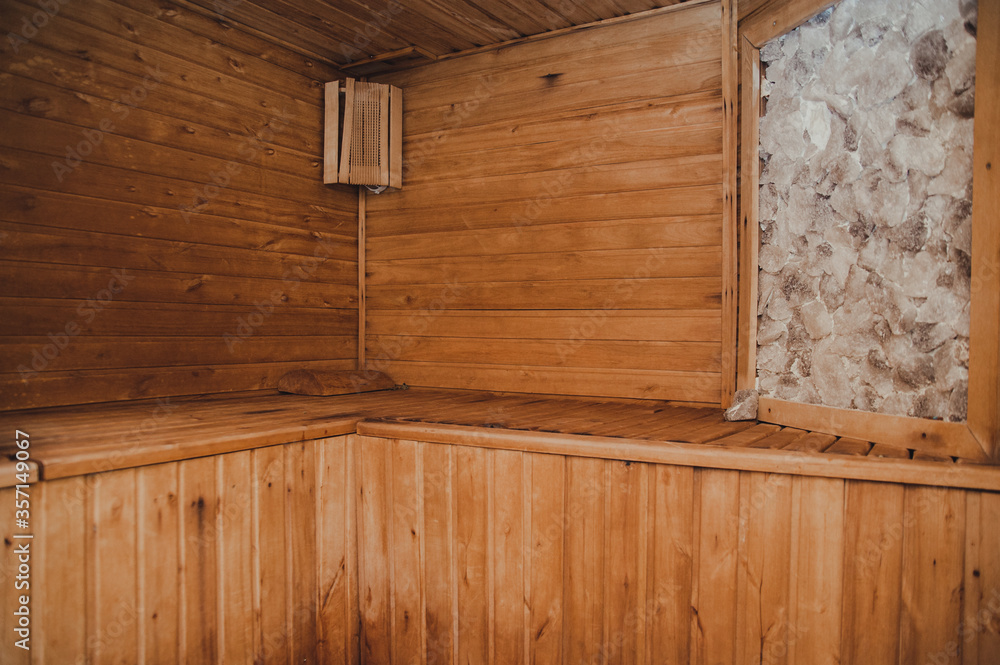 Sauna. The bathhouse. The interior of the sauna.