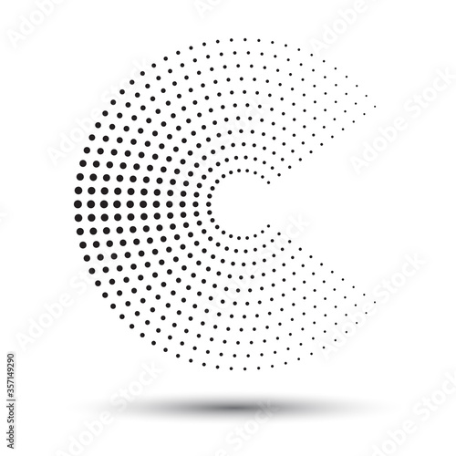 Halftone dots in circle form. Round logo or icon. Vector dotted frame as design element