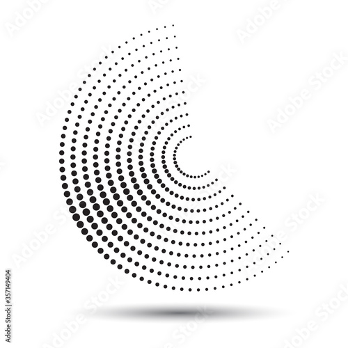 Halftone dots in circle form. Round logo or icon. Vector dotted frame as design element