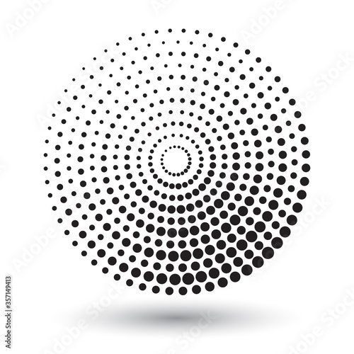 Halftone dots in circle form. Round logo or icon. Vector dotted frame as design element