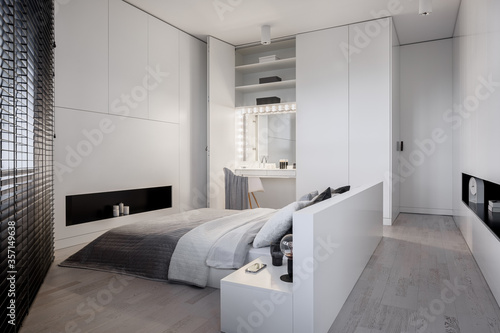 Elegant bedroom with dressing table in wardrobe