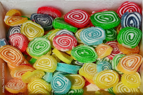 Colorful sugar coated roll jelly sweets various colors