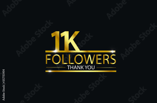 11K,11.000 Followers celebration logotype. anniversary logo with golden and Spark light white color isolated on black background, vector design for celebration, Instagram, Twitter - Vector