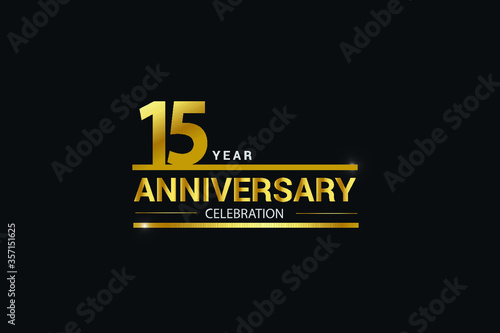  15 year anniversary celebration logotype. anniversary logo with golden and Spark light white color isolated on black background, vector design for celebration, invitation card greeting card-Vector