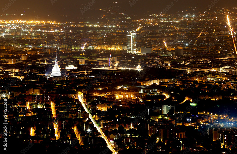 night view of Turin city in Northern Italy