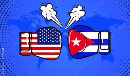 Boxing gloves with USA and cuba flags
