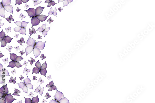Canvas Print purple butterflies background, illustration with hand drawn butterflies for card