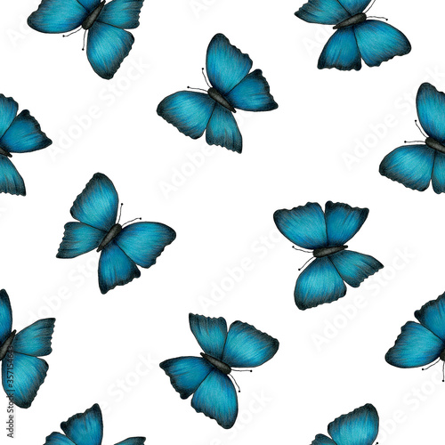 seamless pattern with hand drawn blue butterflies  beautiful butterfly illustration for fabric  wrapping or backgrounds