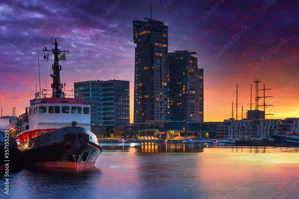 Naklejka premium Gdynia by the Baltic Sea at dusk. Poland