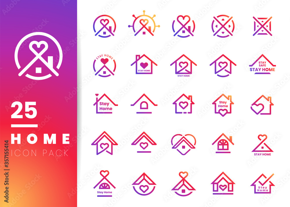 Colorful house and heart line logo icon inside circle . Stay at Home Campaign from Corona virus prevention. Vector Illustration. Colorful house and heart line logo icon inside circle . Stay at Home Campaign from Corona virus prevention. Vector Illustration.