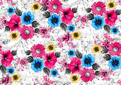 Seamless pattern with spring flowers and leaves. Hand drawn background. floral pattern for wallpaper or fabric. photo