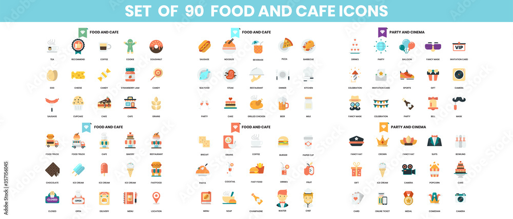 Food and Cafe icons set for business Food and Cafe icons set for business