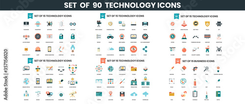 Technology icons set for business