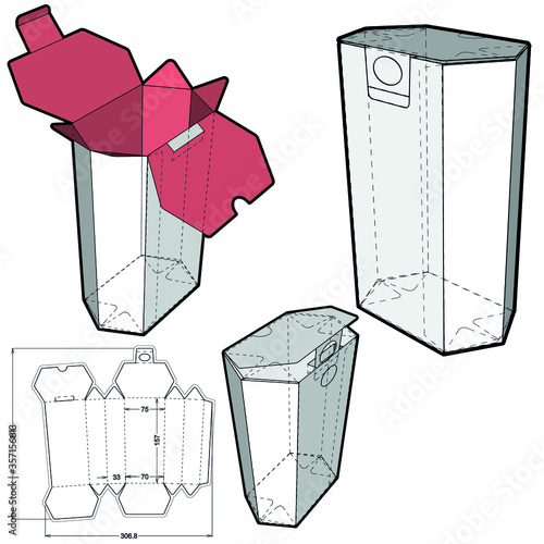 Hexagonal self asembly and Die-cut Pattern. The .eps file is full scale and fully functional. Prepared for real cardboard production. photo