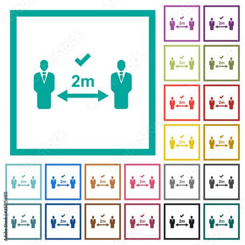 Correct social distancing flat color icons with quadrant frames