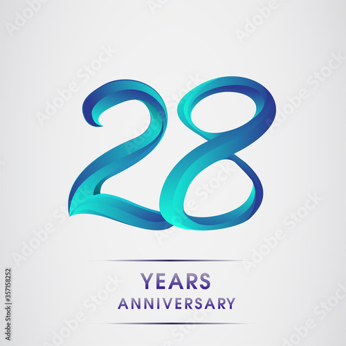 28th Anniversary celebration logotype blue colored isolated on white background. Design for invitation card, banner and greeting card