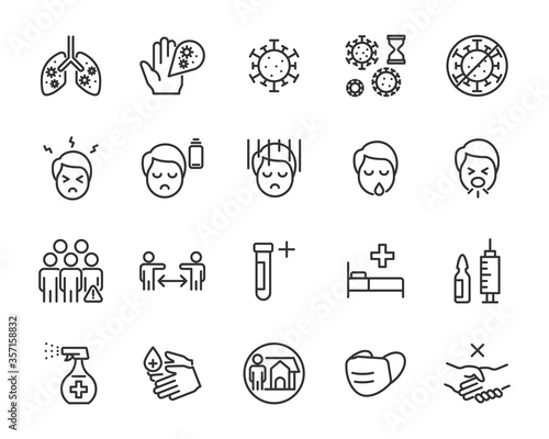 set of coronavirus icons, flu, illness, sickness, cold