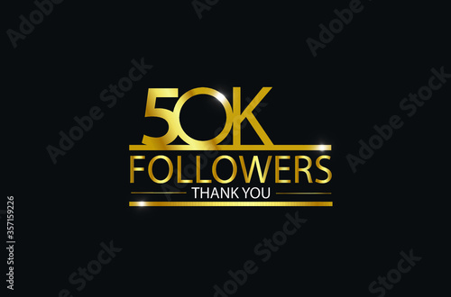 50K, 50.000 Followers celebration logotype. anniversary logo with golden and Spark light white color isolated on black background, vector design for celebration, Instagram, Twitter - Vector