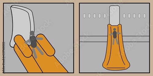 Two icons with an airplane slide for emergency evacuation