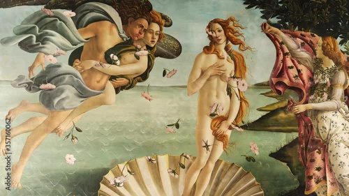The birth of Venus, animated painting by Sandro Botticelli, Renaissance art history. animated picture, art